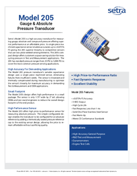 Thumbnail of document Data Sheet - 205 Gauge and Absolute Pressure Transducer